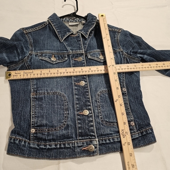 HALOGEN Blue Denim Flap Pocket Trucker Cropped Jean Jacket sz S - Picture 3 of 10